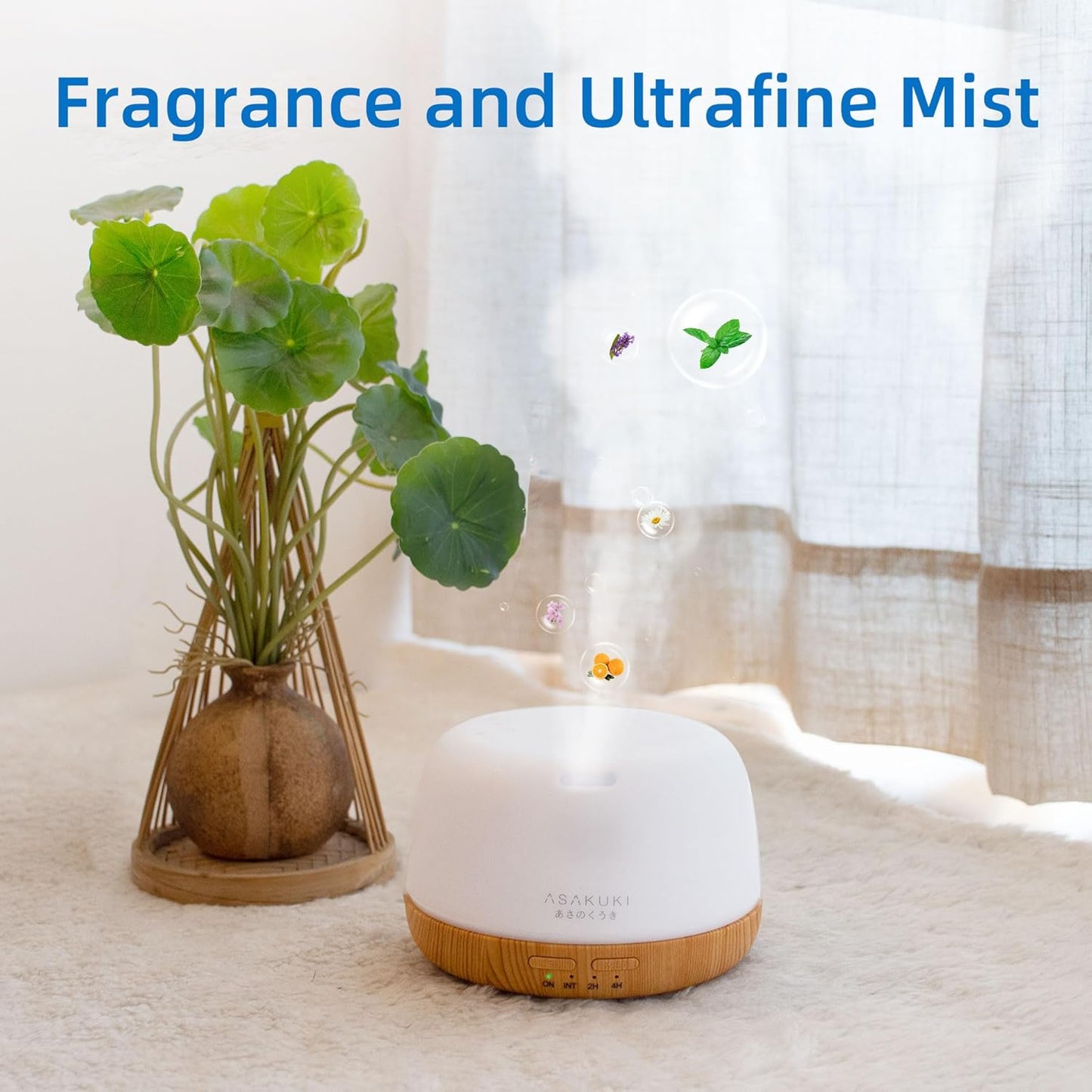 ASAKUKI Essential Oil Diffuser for Home, 500ML Aromatherapy Diffuser Humidifier with Remote Control, 7 Color LED Lights, Quiet Cool Mist Diffuser for Bedroom, Office, Gift for Mom (Yellow)