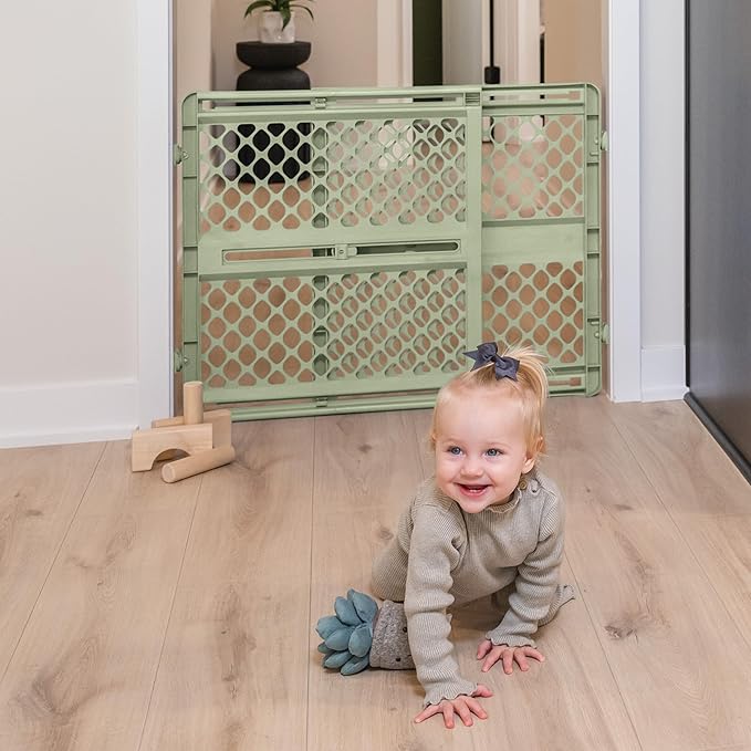 Toddleroo by North States - ReNew 100% Recycled Plastic Baby Gate for Doorway; Sturdy for Indoor & Outdoor Use: Pressure Mounted, No Drill Gate; Made in USA; 26" to 42" Wide, 26" Tall; Sea Grass Green