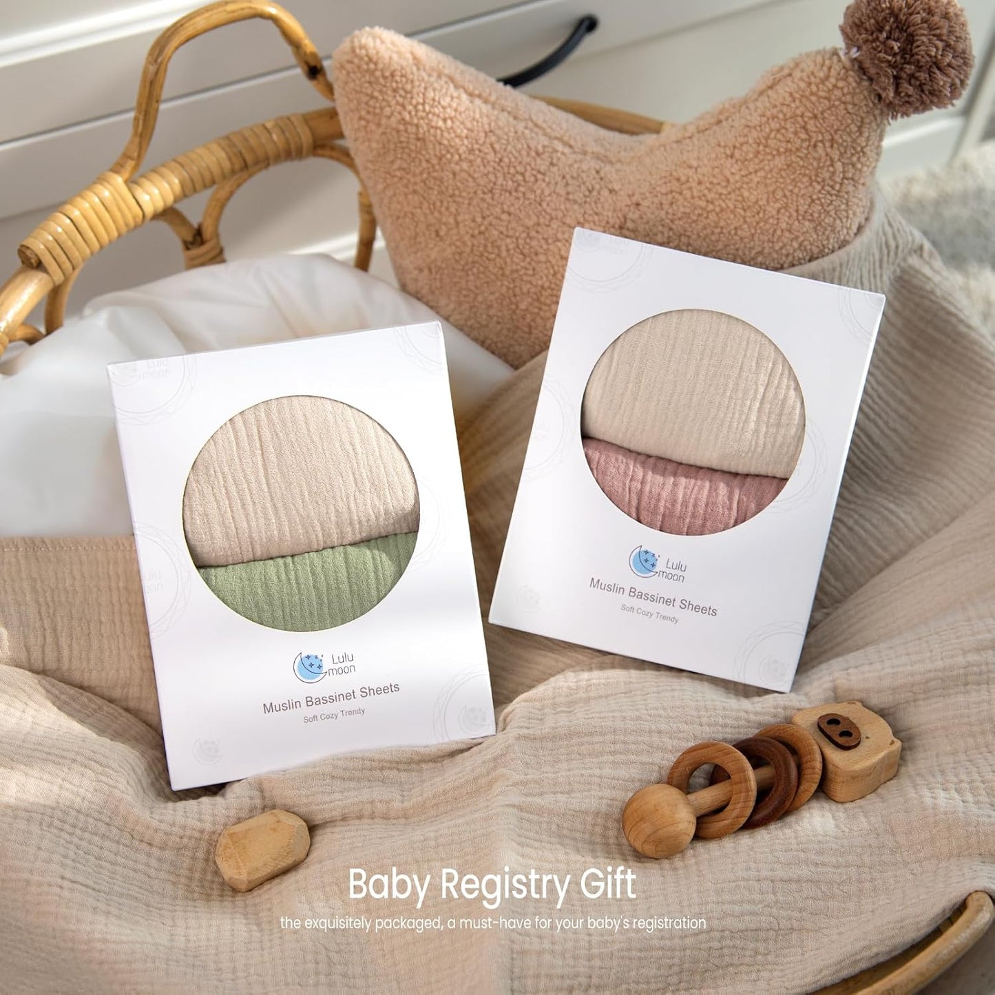 lulumoon Muslin Bassinet Sheets for Baby: Soft Bedside Sleeper Bassinet Fitted Sheets for Boys and Girls