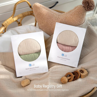 lulumoon Muslin Bassinet Sheets for Baby: Soft Bedside Sleeper Bassinet Fitted Sheets for Boys and Girls