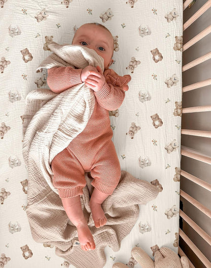 Muslin Bedside Bassinet Sheets 2 Pack, 33x20 Fitted Ultra Soft & Breathable Bedside Sleeper Sheets, Ideal for Baby Girl and Boy, Perfect for Newborns (Hopping Bunnies & Beige)