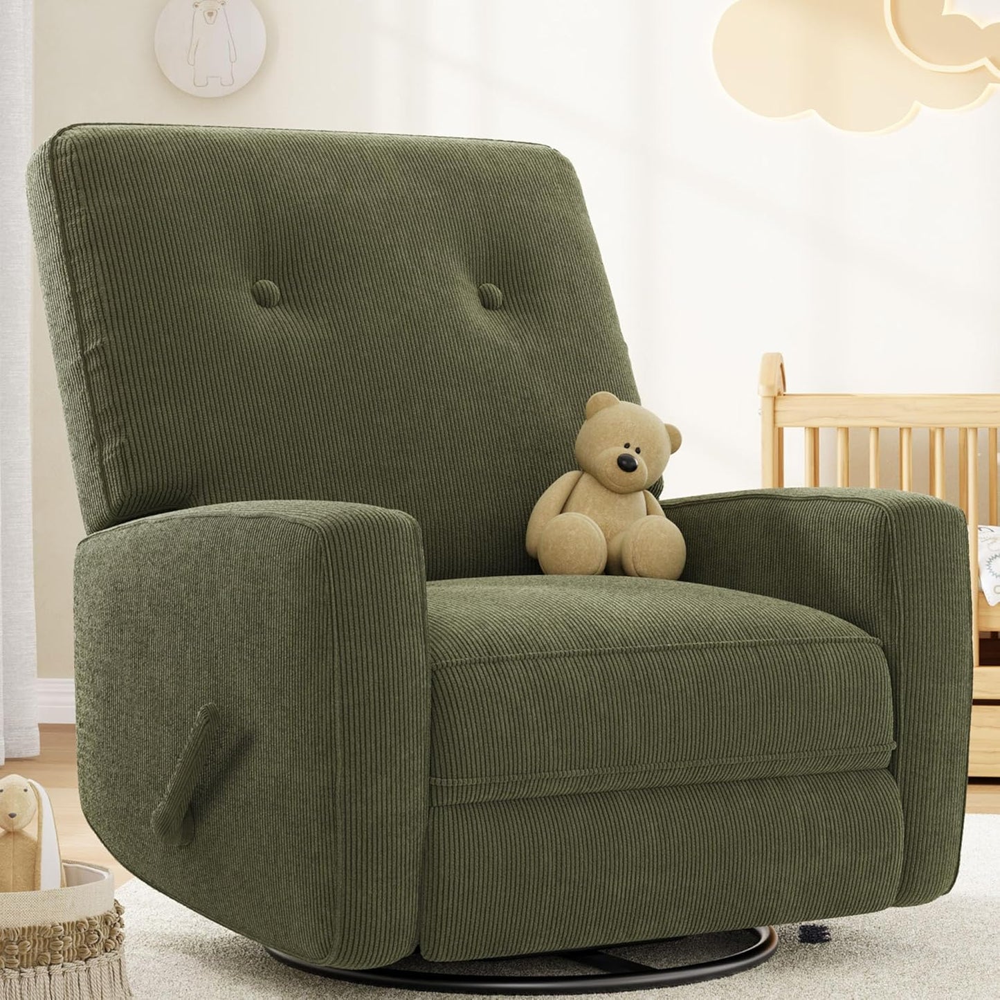 IDEALHOUSE Recliner Chair, 360° Swivel Rocking Glider Chair for Adults with Adjustable Backrest & Footrest, Cozy Linen Upholstered Armchair for Living Rooms, Bedrooms, Apartments, Beige