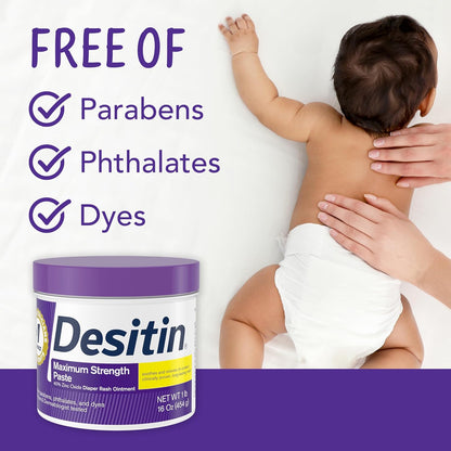 Desitin Maximum Strength Baby Diaper Rash Cream, 40% Zinc Oxide, Hypoallergenic No Added Parabens & Dyes, Protects & Relieves Baby’s Skin for Up to 12 Hours, Prevents Diaper Rash, 4.8 oz Tube
