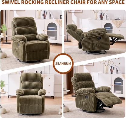 Adult 360° Rocking Recliner Chair，Nursery Rocker Reclining Chair with Side Pocket, a Comfy upholstered Single Sofa Armchair. Suitable for Living Room, Bedroom Nursing use, Velvet Fabric in Beige