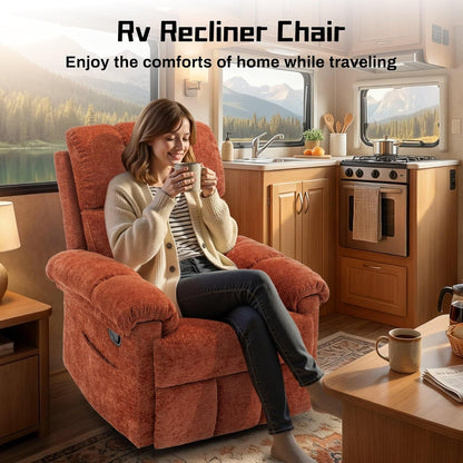 Korser Recliner Chair, Swivel Rocker Recliner Chair for Adults, Small Recliners for Small Spaces, Upholstered Manual Recliner with Side Pockets, Nursery Rocking Chair for Living Room, Chenille, Beige