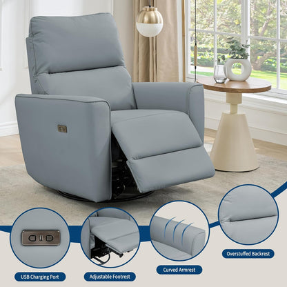 GarveeHome Power Recliner Chair, 270° Swivel Rocking Glider with USB Charging Port, Chenille Upholstered Fabric, Ergonomic Modern Nursery Chair for Living Room, Bedroom, Nursery (Beige)