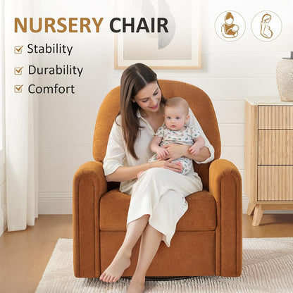 VANOMi 360 Swivel Rocker Recliner Chair, Nursery Rocking Chair with Tufted Backrest, Manual Recliner Chairs for Small Spaces, Upholstered Glider Nursing Chair for Living Room, Bedroom (White)