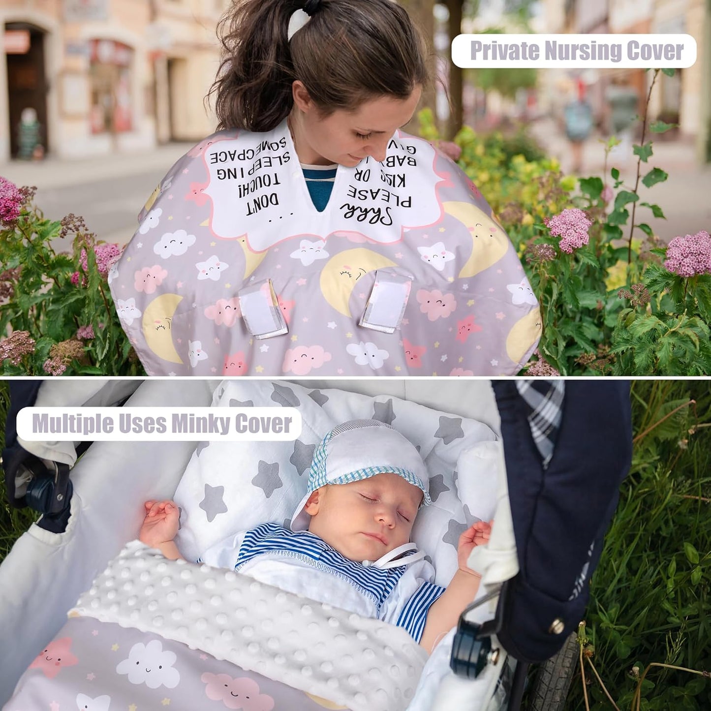 Metplus 2 in 1 Baby Car Seat Cover, Car Seat Canopy for Babies, Mom Multiuse Nursing Cover, Minky Baby Carrier Covers, Newborn Boy Girl, Peekaboo Opening