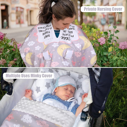 Metplus 2 in 1 Baby Car Seat Cover, Car Seat Canopy for Babies, Mom Multiuse Nursing Cover, Minky Baby Carrier Covers, Newborn Boy Girl, Peekaboo Opening