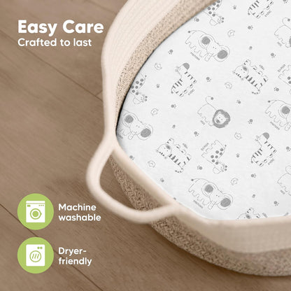 2-Pack Organic Bassinet Sheets for Girls, Boys - 100% Cotton Bassinet Mattress Sheets Compatible with Halo Bassinest Swivel Sleeper, Graco, Baby Delight, Chicco, Unisex Fitted Bassinet Sheets (Elly)