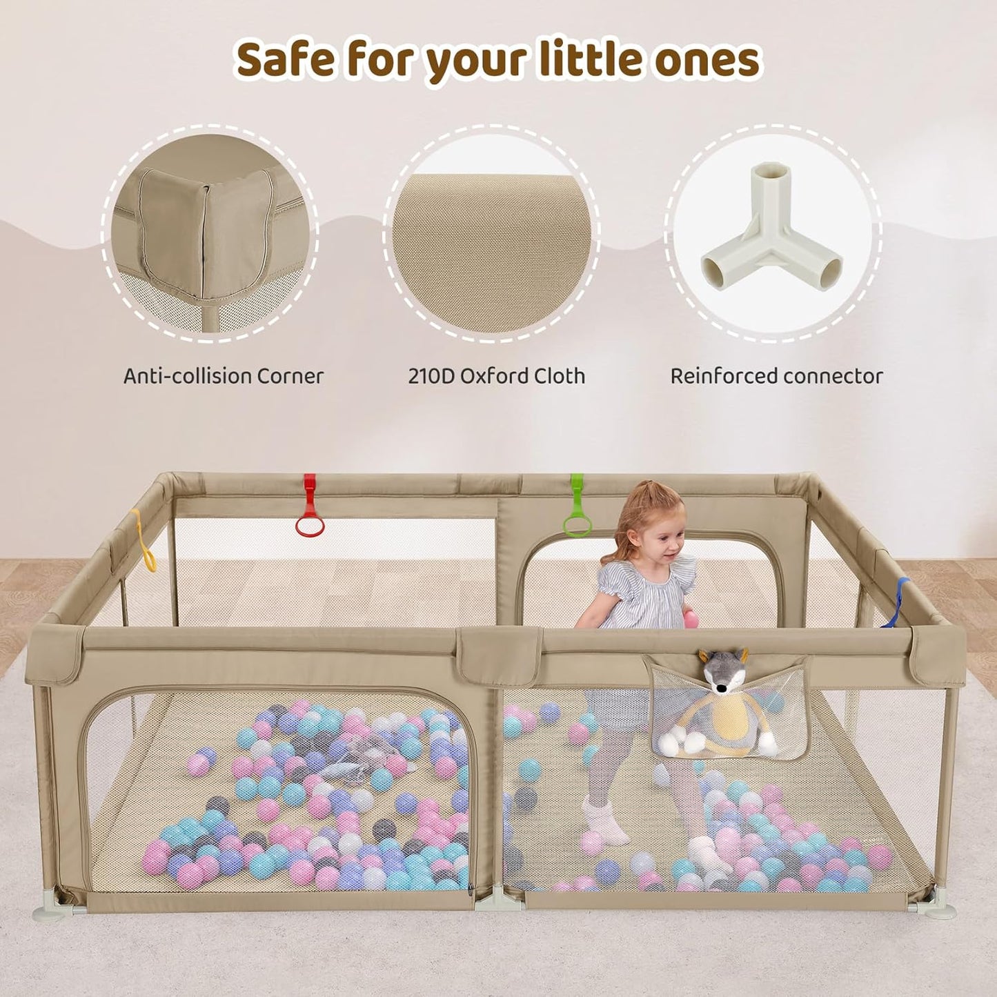 Dripex Baby Playpen, 47"x47" Small Playpen for Babies, Enhanced Safety Baby Play Yard for Indoor & Outdoor, Infant Play Pen with Soft Breathable Visible Mesh, Anti-Fall Design & Easy Setup, Grey