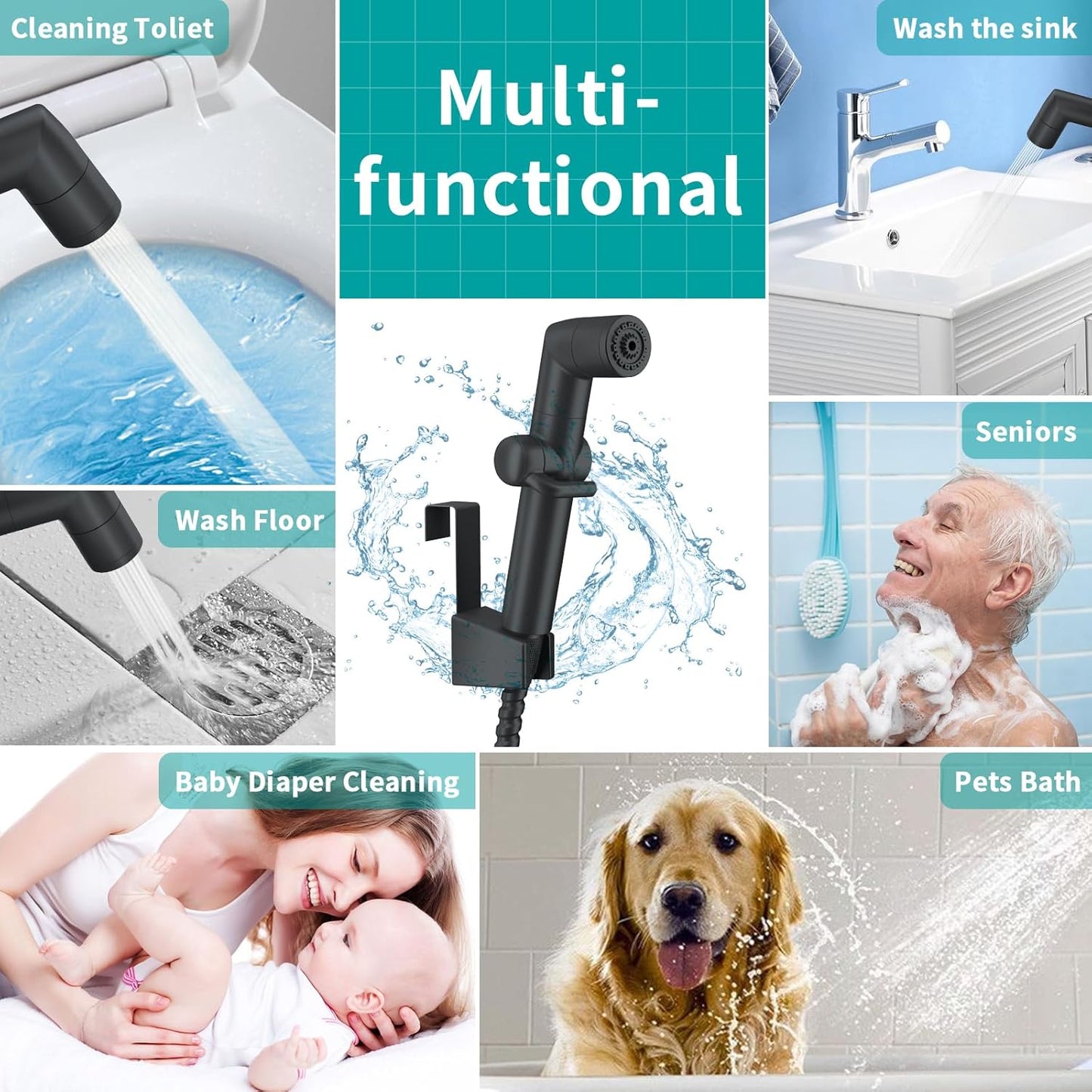 MIAOHUI Muslim Shower, Handheld Bidet Sprayer for Toilet, Cloth Diaper Sprayer, Health Faucet, Bum Gun with Hose and Holder, Wall or Tank Mount(Chrome)