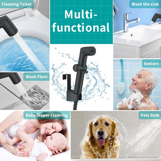 MIAOHUI Muslim Shower, Handheld Bidet Sprayer for Toilet, Cloth Diaper Sprayer, Health Faucet, Bum Gun with Hose and Holder, Wall or Tank Mount(Chrome)