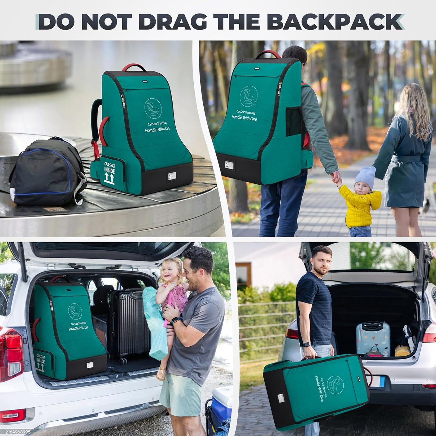 RAINSMORE Padded Car Seat Travel Bag for Airplane Heavy Duty Car Seat Backpack for Air Travel Baby Carseat Cover Bags for Airport Large Car Seats Carrier Fits Car Seats & Booster Seats, Black