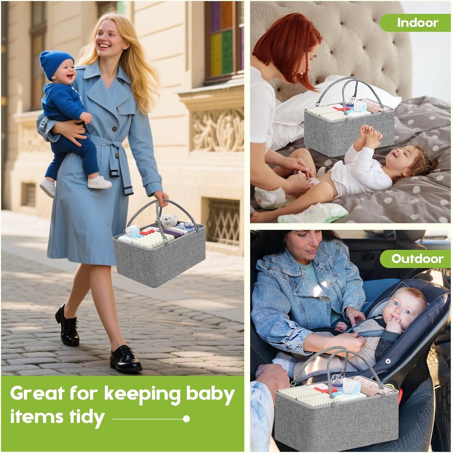 Cidaziya 2In1 Baby Diaper Caddy Organizer and Storage, 3 Tier Rolling Cart with Drawer, Mobile Utility Cart Baby Dresser Clothes Organizer for Crib, Art & Craft Storage, White, 17"W x 11.42"D x 33.5"H