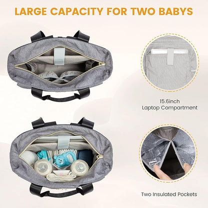 LOVEVOOK Diaper Bag Backpack,Diaper Bag Tote with Insulated Pockets,Baby Bag for Girl Boy with Changing Pad,Large Baby Diaper Bag with Pacifier Case,Anti-Theft Travel Backpack for Women,Black-Gray