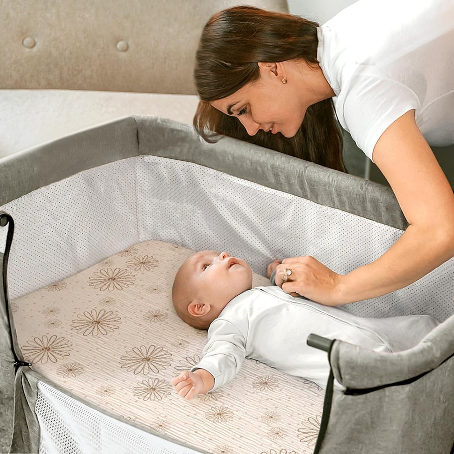 lulumoon Baby Bassinet Sheets Muslin: Cotton Bedside Bassinet Sheets Leaf for Boys - Fitted for Bedside Sleeper Mattress