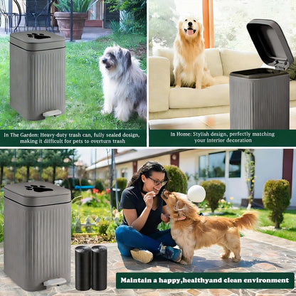 Dog Poop Trash Can Outside, 5L/1.3 Gal Pet Poop Bucket with Lid, Foot Pedal, Dog Waste Container with 40 Bags, Lid Soft Close for Pet, White
