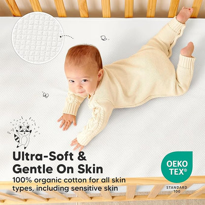 2-Pack Waterproof Crib Mattress Protector Cover Fitted - Quiet Baby Crib Mattress Pad Sheets, 52" x 28" Soft Quilted Cotton Baby Sheet, Machine Washable, Easy Fit, Durable (Soft White/Quin)