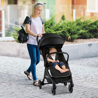 BABY JOY Lightweight Baby Stroller, Compact Travel Stroller for Airplane, Infant Toddler Stroller w/Adjustable Backrest & Canopy, Storage Basket, Self Standing Gravity Fold, Aluminium Frame (Pink)