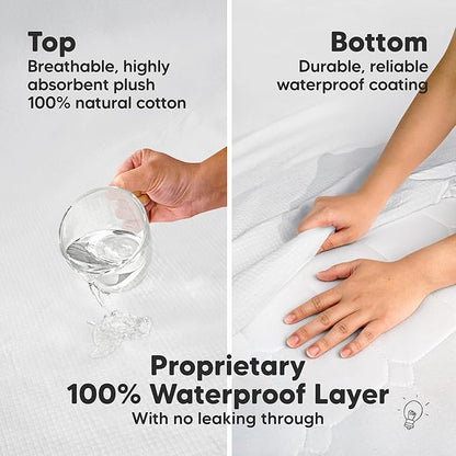 2-Pack Waterproof Crib Mattress Protector Cover Fitted - Quiet Baby Crib Mattress Pad Sheets, 52" x 28" Soft Quilted Cotton Baby Sheet, Machine Washable, Easy Fit, Durable (Pearl Gray/Quin)