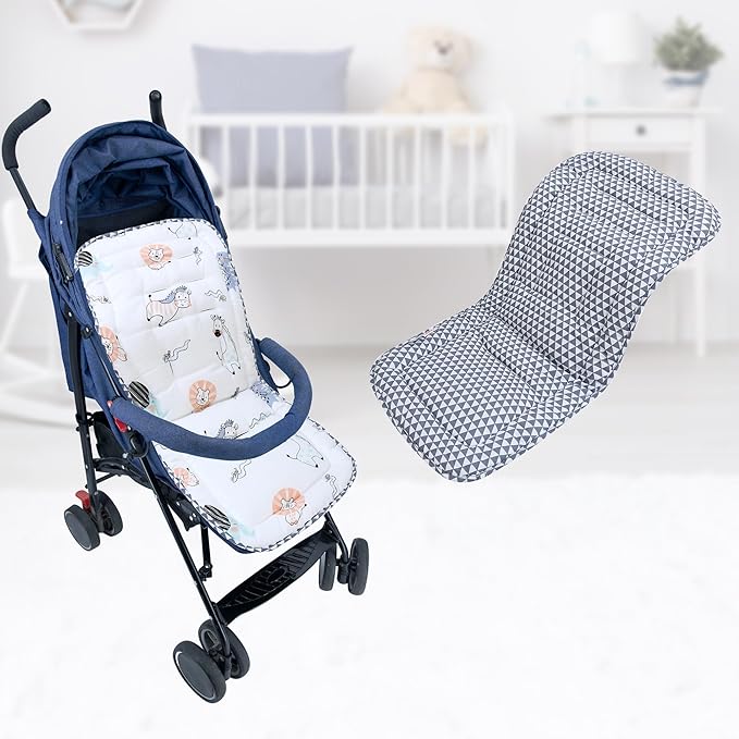 Baby Stroller Cushion,Infant Car Seat Insert-Reversible Universal Breathable and Soft Newborn seat Liner for Stroller,100% Cotton Seat Pad Liner for Newborns-34x78cm,1 Pack(Lion Dinosaur)
