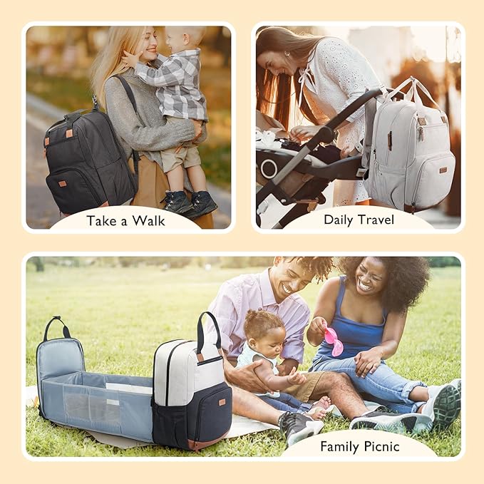 mommore Diaper Bag Backpack Large Travel Diaper Bags Unisex Baby Bag with Changing Pad, Stroller Straps