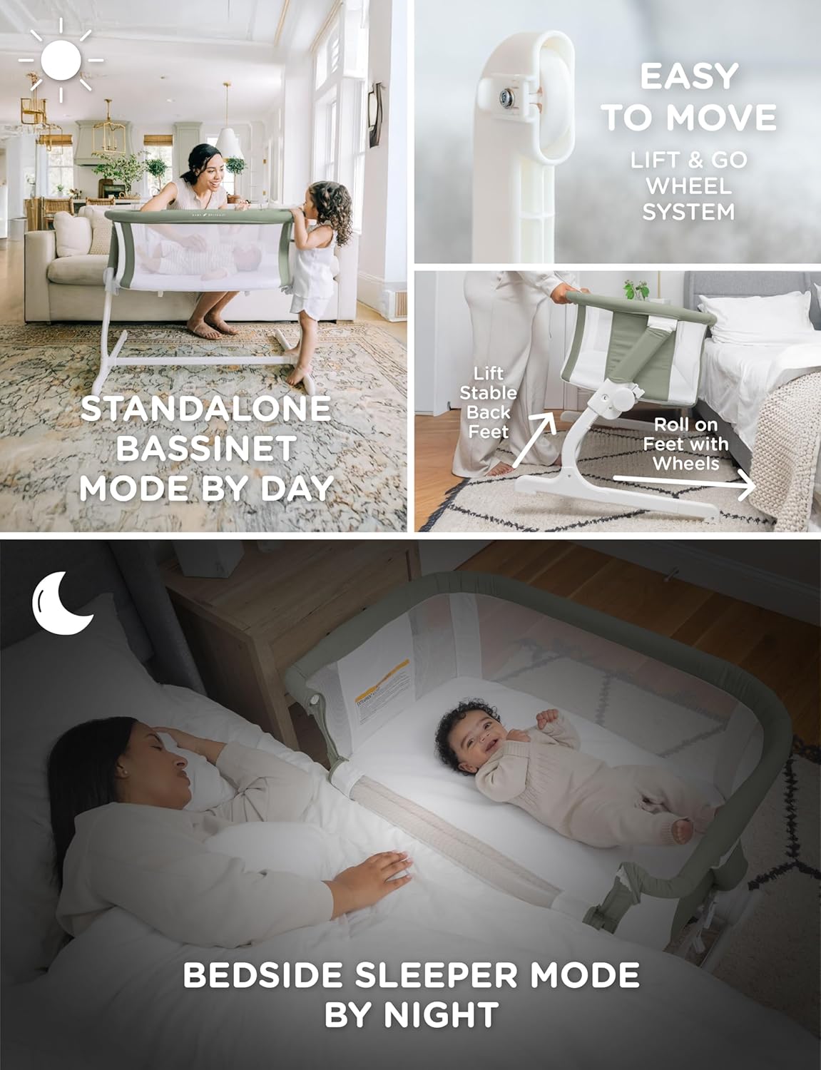 Baby Delight Beside Me Dreamer Bassinet | Bedside Sleeper | 6-Position Height Adjustment | Charcoal Tweed