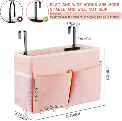 Bedside Storage Organizer 5 Pockets with 4 Hooks Hanging Storage Bag for Headboards/Bunk Bed (Pink)