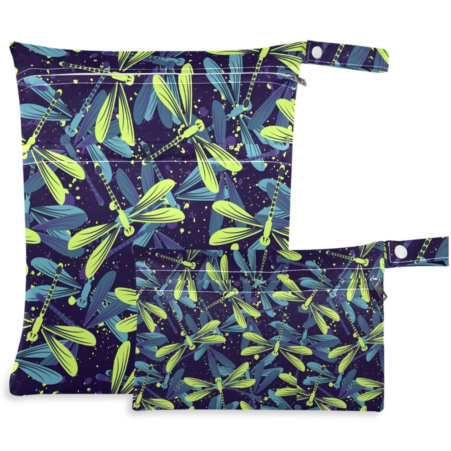 visesunny Yellow Dinosaurs Volcano and Palm Tree 2Pcs Wet Bag with Zippered Pockets Washable Reusable Roomy for Travel,Beach,Pool,Daycare,Stroller,Diapers,Dirty Gym Clothes, Wet Swimsuits, Toiletries
