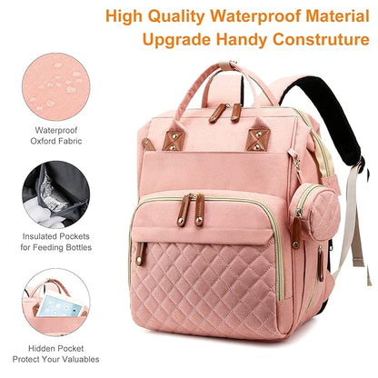 Awanhe Diaper Bag, Backpack with Changing Station, Waterproof Baby Bag for Boys & Girls, USB Charging Port for Parents, Travel Backpack Baby Essentials & Lovely Baby Shower Gifts, Pink