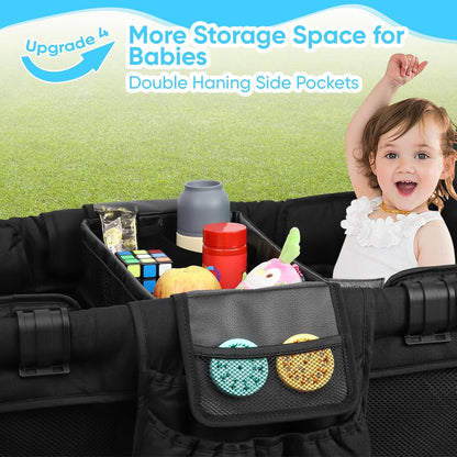 Stroller Snack Tray with Anti-Falling Bottle Holders for Wonderfold Wagon,Waterproof Faux Leather Interior,Easy to Install and Remove( W1,W2)