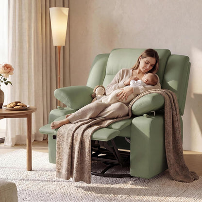 AILEEKISS Nursery Glider Recliner Chair with Adjustable Armrests, Swivel Rocking Recliner for Breastfeeding Moms, 360° Swivel, 30° Rocking, 90°-160° Recline, Easy-Clean Nursery Chair(White)