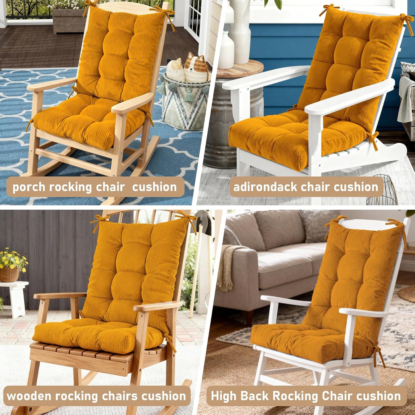 Rocking Chair Cushion with Ties Non-Slip Outdoor Rocking Chair Cushion Set Waterproof Fade-Resistant Porch Garden Patio Glider Rocker Cushions