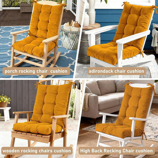 Rocking Chair Cushion with Ties Non-Slip Outdoor Rocking Chair Cushion Set Waterproof Fade-Resistant Porch Garden Patio Glider Rocker Cushions
