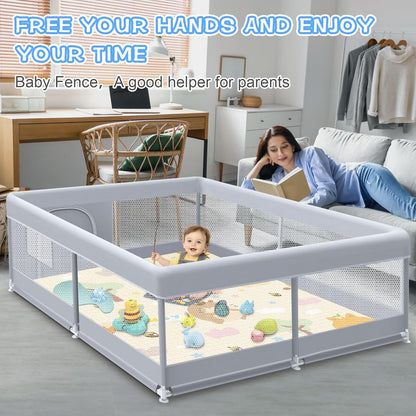 XVISHX Baby Playpen 50 x 50 Inch Play Pen Playards, Playpen for Babies and Toddlers, Baby Playard for Indoor & Outdoor Active Center Game Fence, with Skin-Friendly Fabric and Soft Breathable Mesh Grey