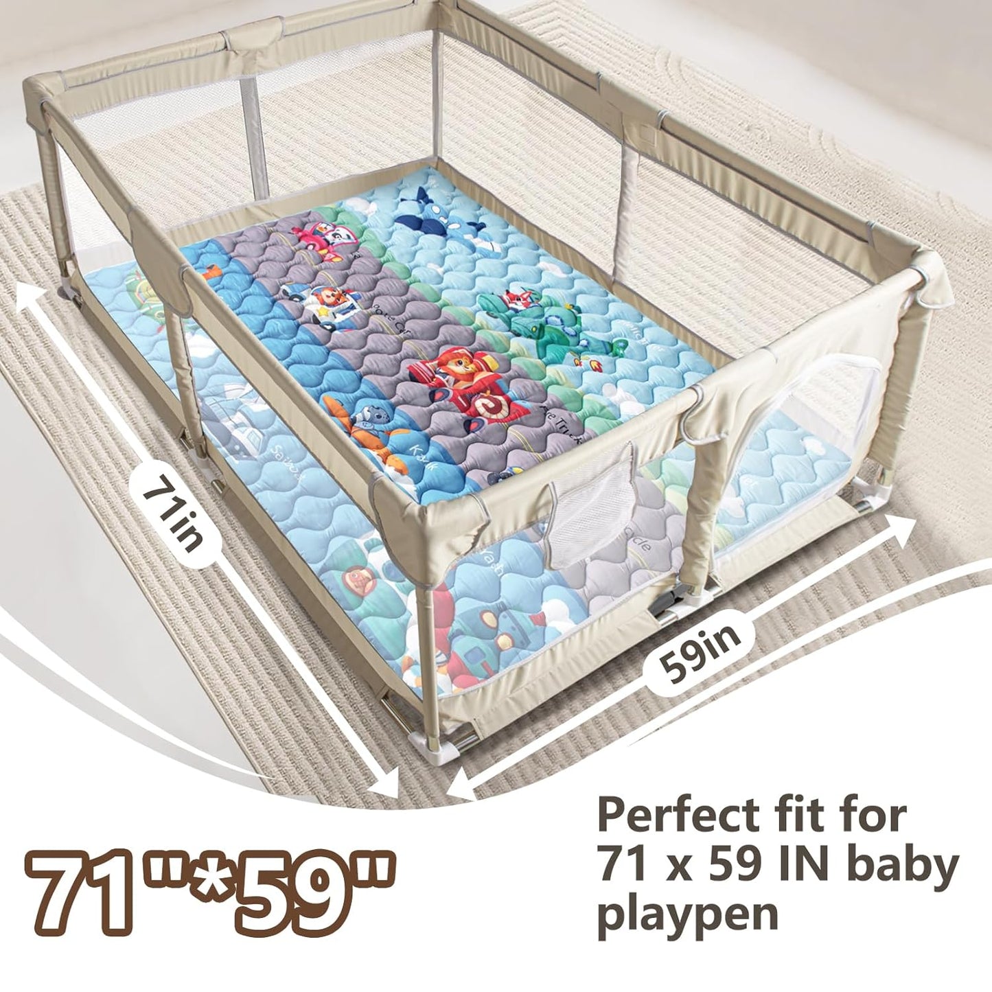 Baby Play Mat, 50x50 Playpen Mat with Super Soft Touch, Activity Mats with Upgraded Anti-Slip Bottom, Machine Washable Crawling Mats for Floor & Picnic (Animal Alphabets)