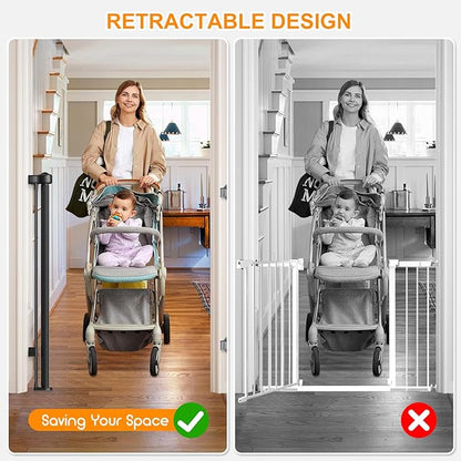 55 Inch Retractable Baby Gates Extra Wide, 41 Inch Reinforced Extra Tall Gate Mesh Safety Gate for Kids Pets, Retractable Dog Gate Baby Retractable Gate for Stair Hallway Doorway Indoor Outdoor, Black
