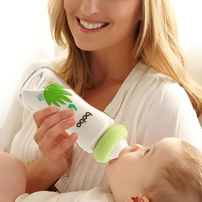 YOHKOH Natural Glass Baby Bottle with Level 1 Slow Flow Nipple, Newborn Anti-Colic Baby Bottles, Wide Neck Mushroom Baby Glass Bottle (Multicolour-A, 3.4oz (Pack of 4))