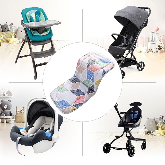 Baby Stroller Cushion,Infant Car Seat Insert-Reversible Universal Breathable and Soft Newborn seat Liner for Stroller,100% Cotton Seat Pad Liner for Newborns-34x78cm,1 Pack(Geometry + Grey)