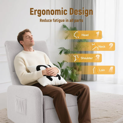 Korser 360° Rocking Chair, Nursery Rocker Chair with Side Pockets, Glider Nursing Chair with Steel Structure Base, Small Chair for Small Spaces, Sherpa Swivel Accent Chairs for Living Room, Nursing