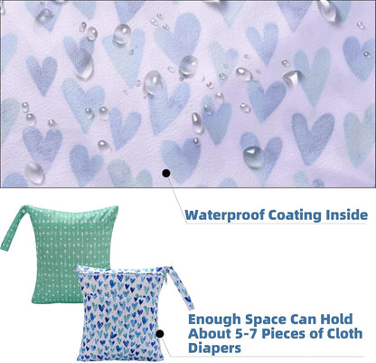 Wet Dry Bags 2-Pack with Cute Dolphin Print - Waterproof Travel Organizer for Swimming Pool Beach Gym Baby Cloth Diapers Swimwear with Dual Zippers