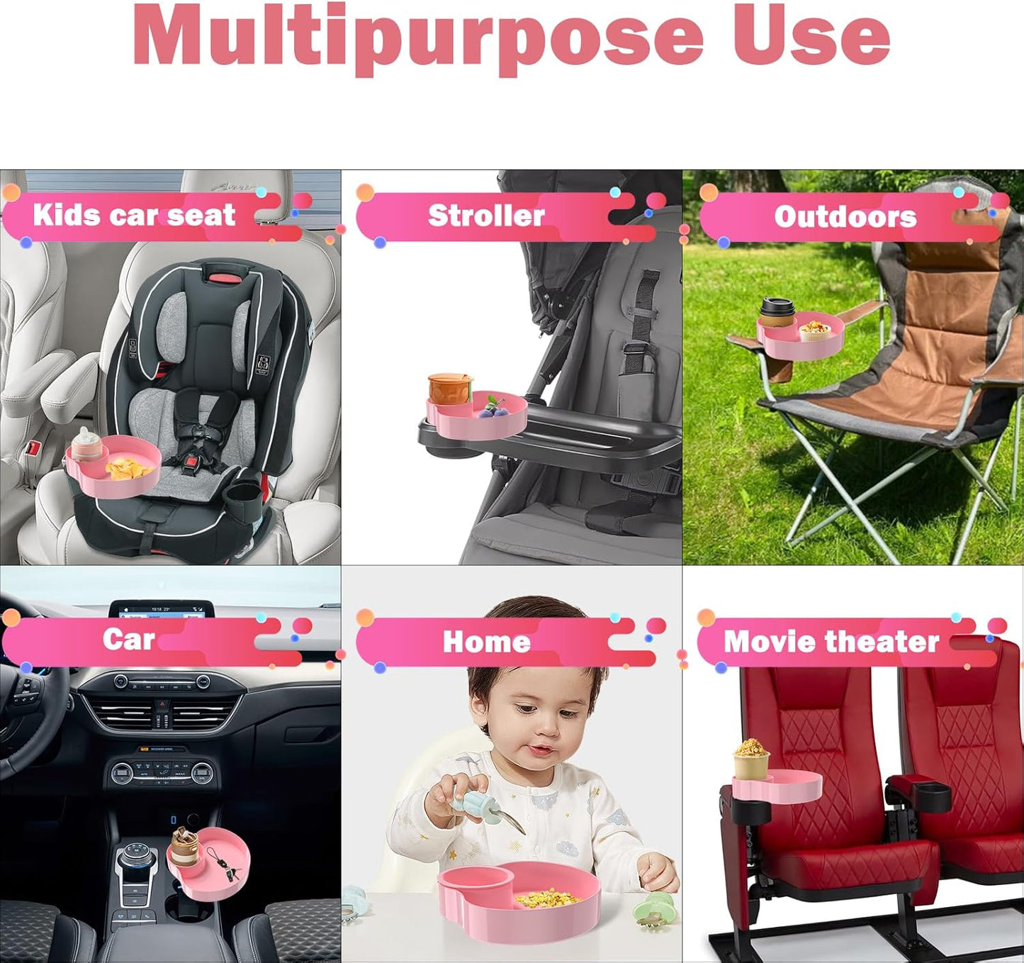 [2 Packs] Kids Car Seat Tray, Travel Tray with Cup Holder for Toddler Baby, Kids Car Seat Food Snack Organizer for Road Trip, Stroller snack tray travel must haves - Black