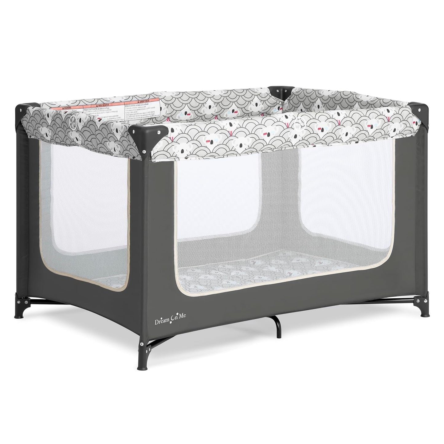 Dream On Me Zodiak Baby Playard, Breathable Mesh Sides, Soft Comfortable Mattress, Quick & Easy to Fold with Travel Carry Bag, Compact Space Saving Design - Grey/Green