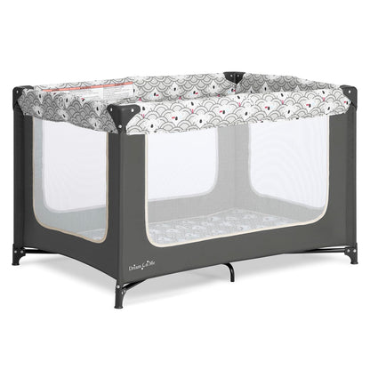 Dream On Me Zodiak Baby Playard, Breathable Mesh Sides, Soft Comfortable Mattress, Quick & Easy to Fold with Travel Carry Bag, Compact Space Saving Design - Grey/Green