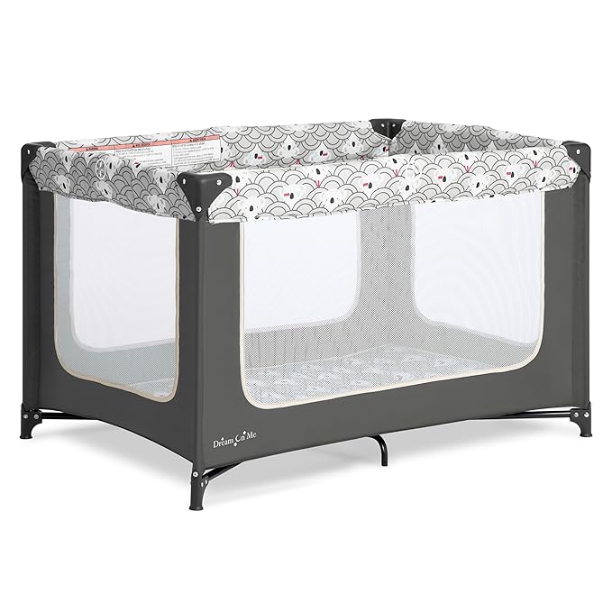 Dream On Me Zodiak Baby Playard, Breathable Mesh Sides, Soft Comfortable Mattress, Quick & Easy to Fold with Travel Carry Bag, Compact Space Saving Design - Gray