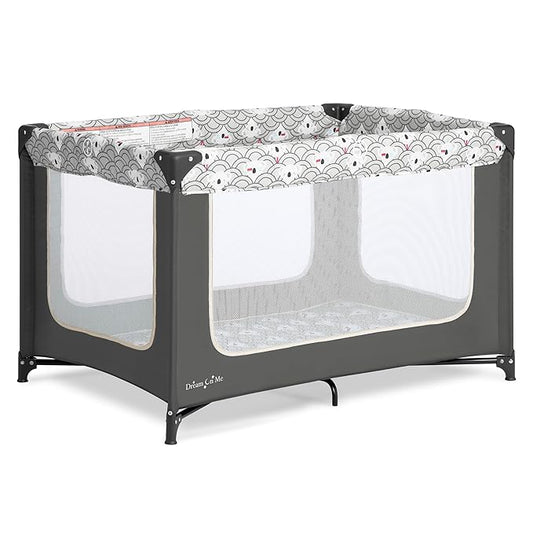 Dream On Me Zodiak Baby Playard, Breathable Mesh Sides, Soft Comfortable Mattress, Quick & Easy to Fold with Travel Carry Bag, Compact Space Saving Design - Gray