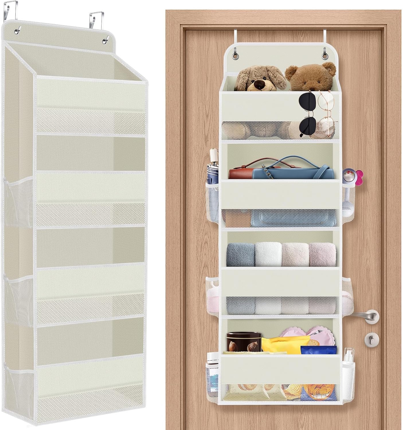 SpaceHacks 1 Pack Over The Door Organizer, Hanging Storage Organizer with Clear Window, 40lb Ultra Sturdy Large Capacity Room Organizer for Pantry Laundry Bathroom Nursery Closet Baby Essential (Grey)