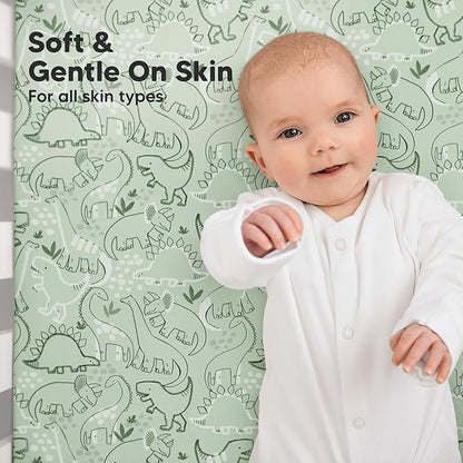 KeaBabies 2-Pack Organic Crib Sheets for Boys, Girls - 52x28 Fitted Crib Mattress Sheet Neutral, Breathable Jersey Cotton Cover for Baby Bed, Toddler Mattress, Soft & Cute Prints (DinoDood)