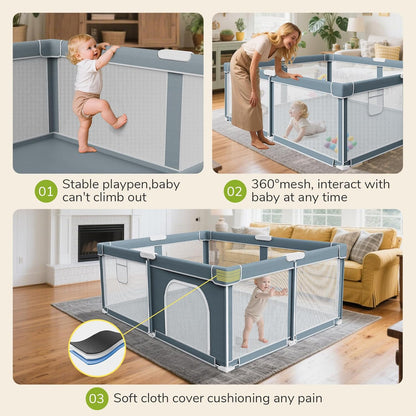 Foldable Baby Playpen - 71"×59" Collapsible Play Pen for Babies and Toddlers - Indoor Outdoor Foldable Play Yard with 4 Handles - Folding Baby Playpen with Bag Portable Travel Play Yard